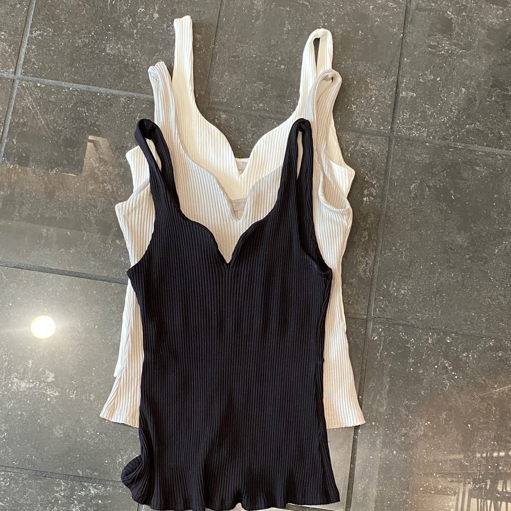 H&M Ribbed V-Neck Camisoles - Cream, Tan and Black